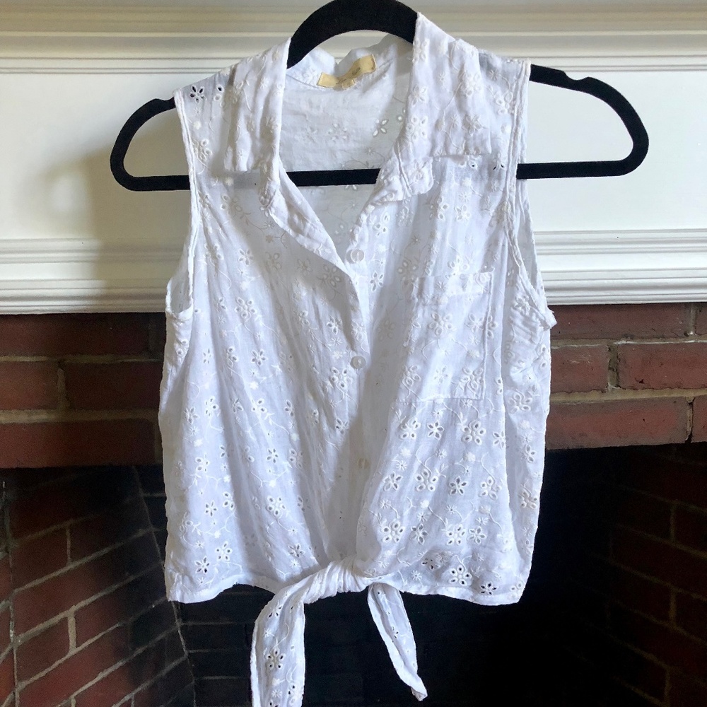 Love Notes tie front white eyelet sleeveless top